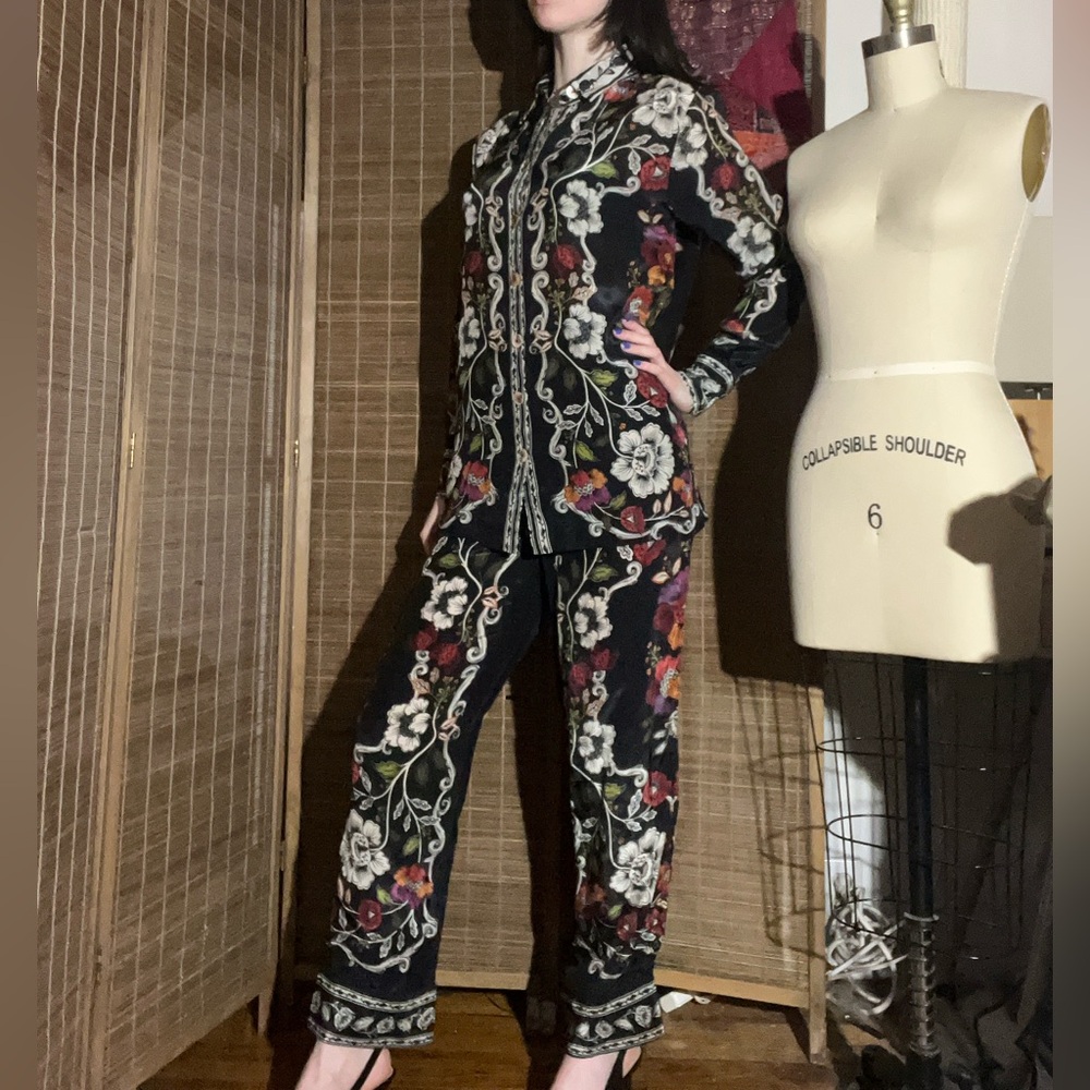 Floral silk top and pants matching set